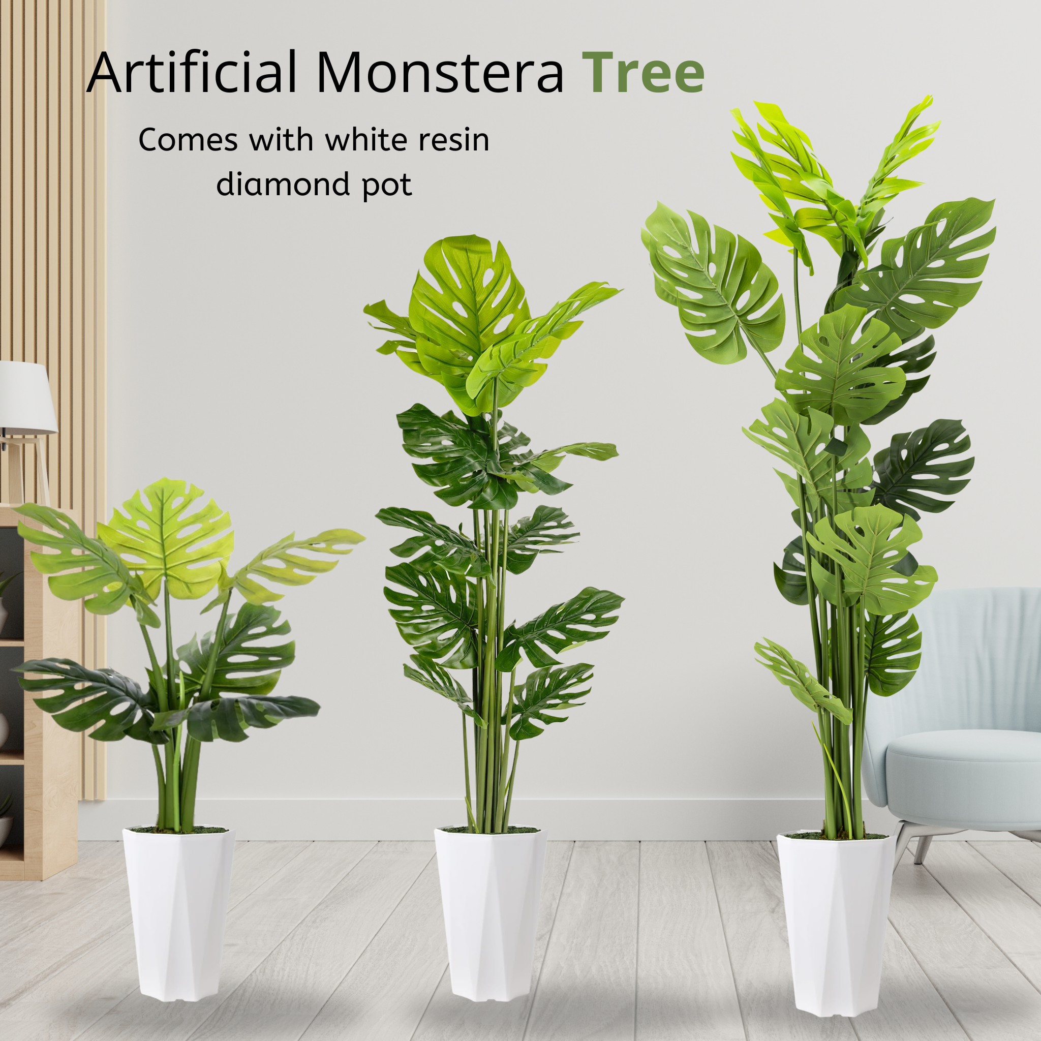 Artificial Monstera Plant With White Pot