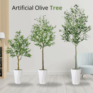 Artificial Olive Tree Indoor, Faux Silk Plant Fake Potted Tree with White Pot
