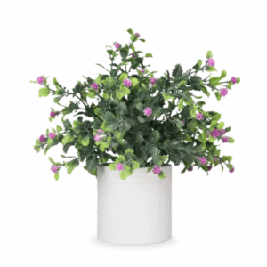 Small Artificial Purple Flower Table Plant in White Pulp Pot