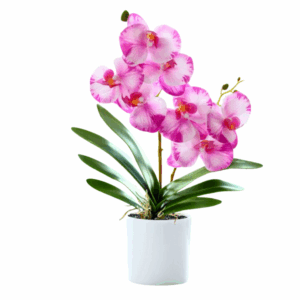 Artificial Purple White Orchid in Plastic White Pot (42cm)