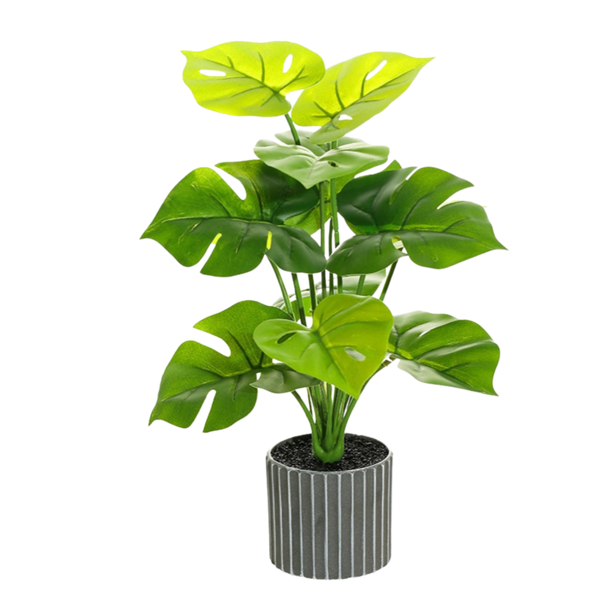 Artificial Small Monstera Potted Plant - Striped Pot (29 cm)