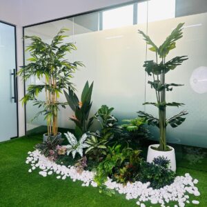 Set 2 - Artificial Plants + White Stone