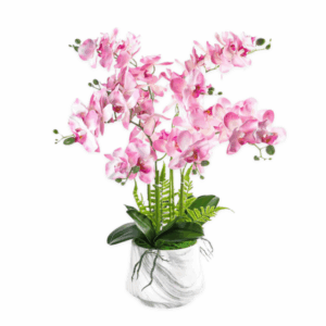Artificial Orchid 4 Stalks in Marble Ceramic Pot
