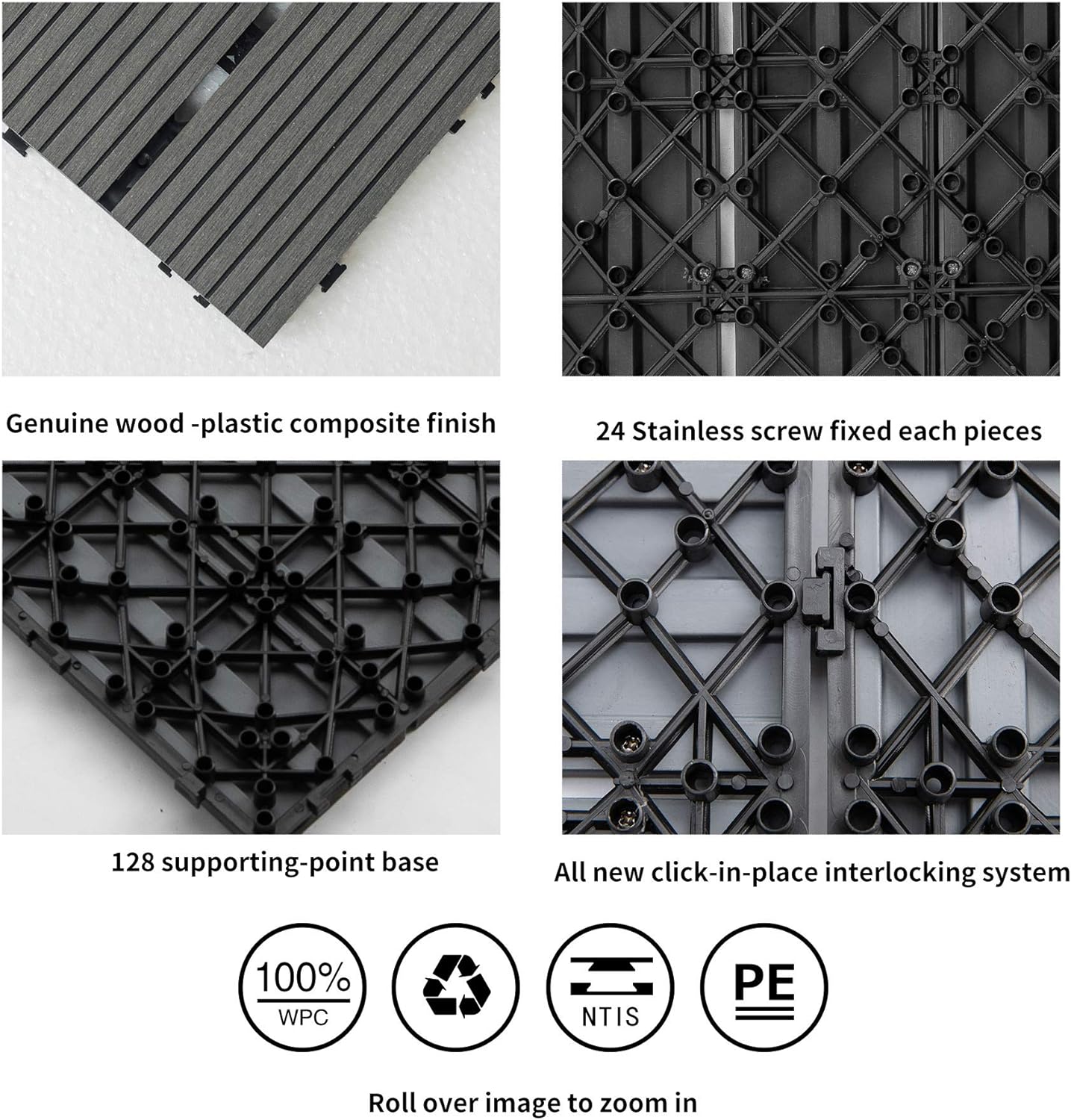 Wood Plastic Interlocking Decking Tiles Design-2 Black - Image 3