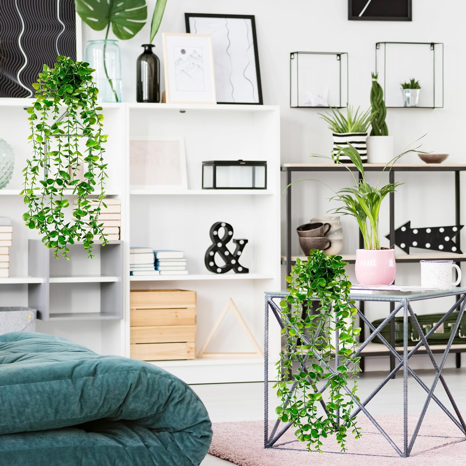 Artificial Hanging Plants In Black Pot H-1 - Image 4