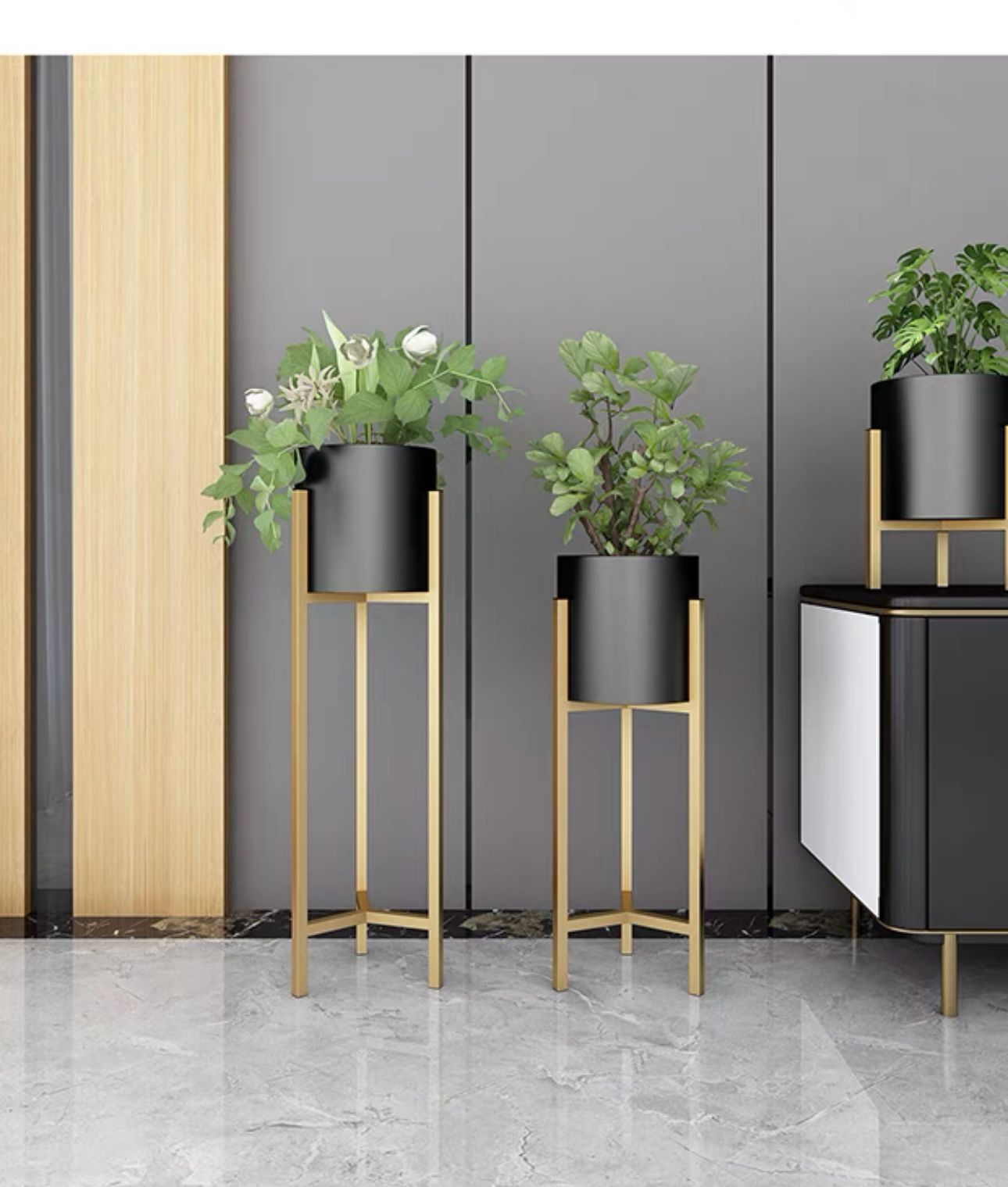Plant Black Pot with Gold Stand 60cm-90cm - Image 6