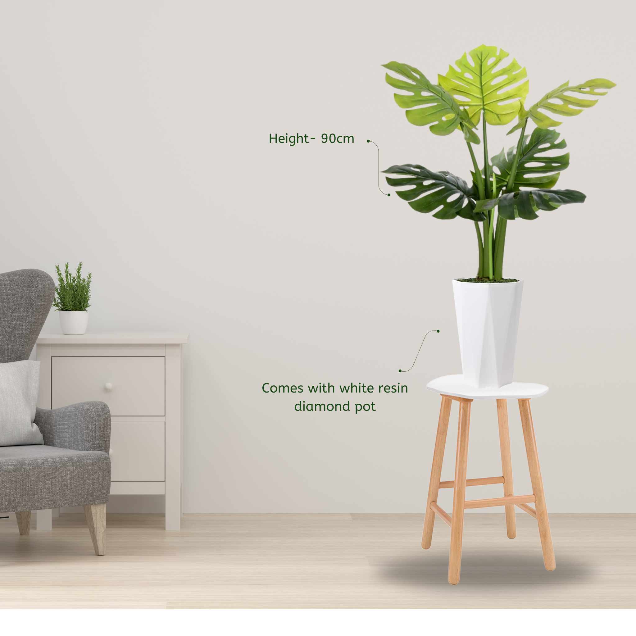 Artificial Monstera Plant With White Pot - Image 4
