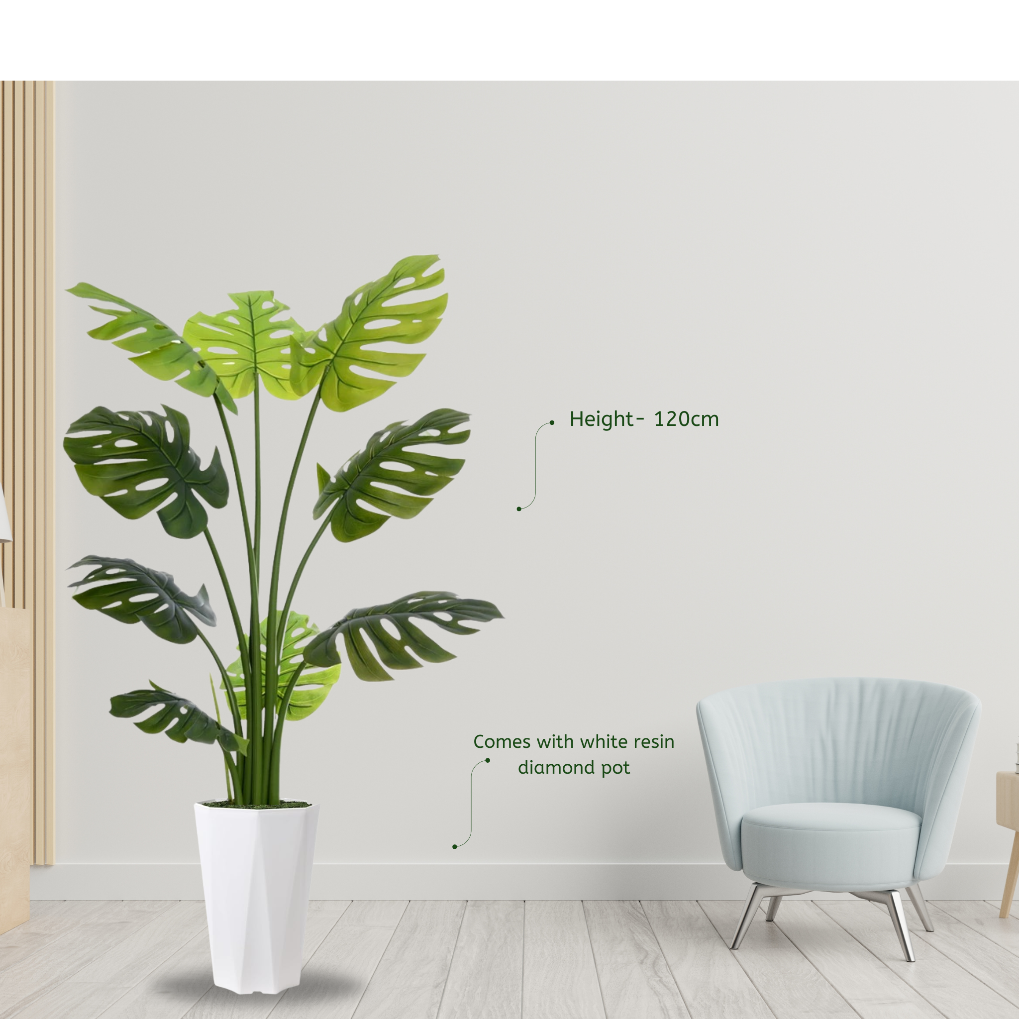 Artificial Monstera Plant With White Pot - Image 5