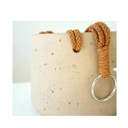 Hanging Cement Pot With Hemp Rope- Beige (60cm) - Image 5