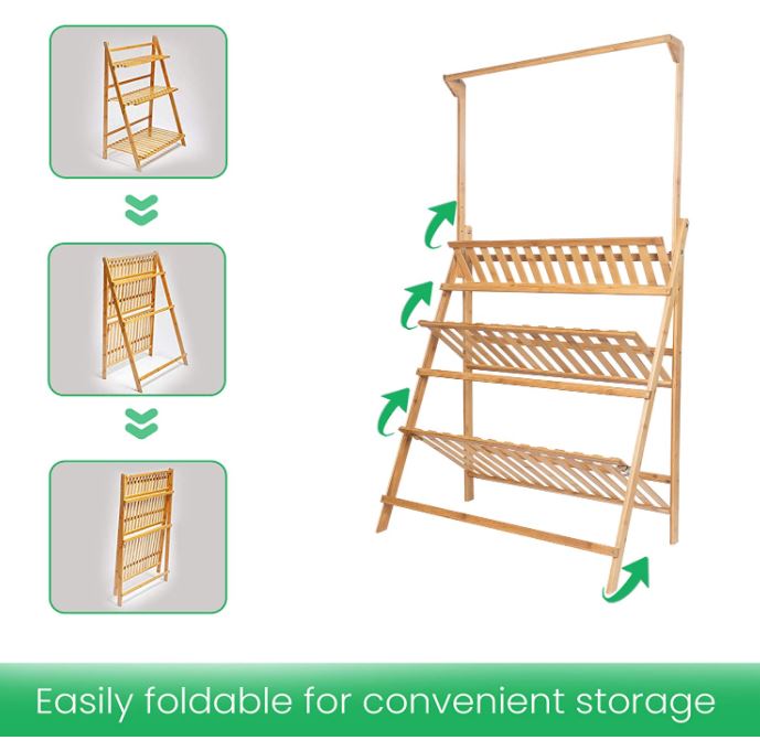 3-Tier Foldable Bamboo Rack Nature Color - Image 5