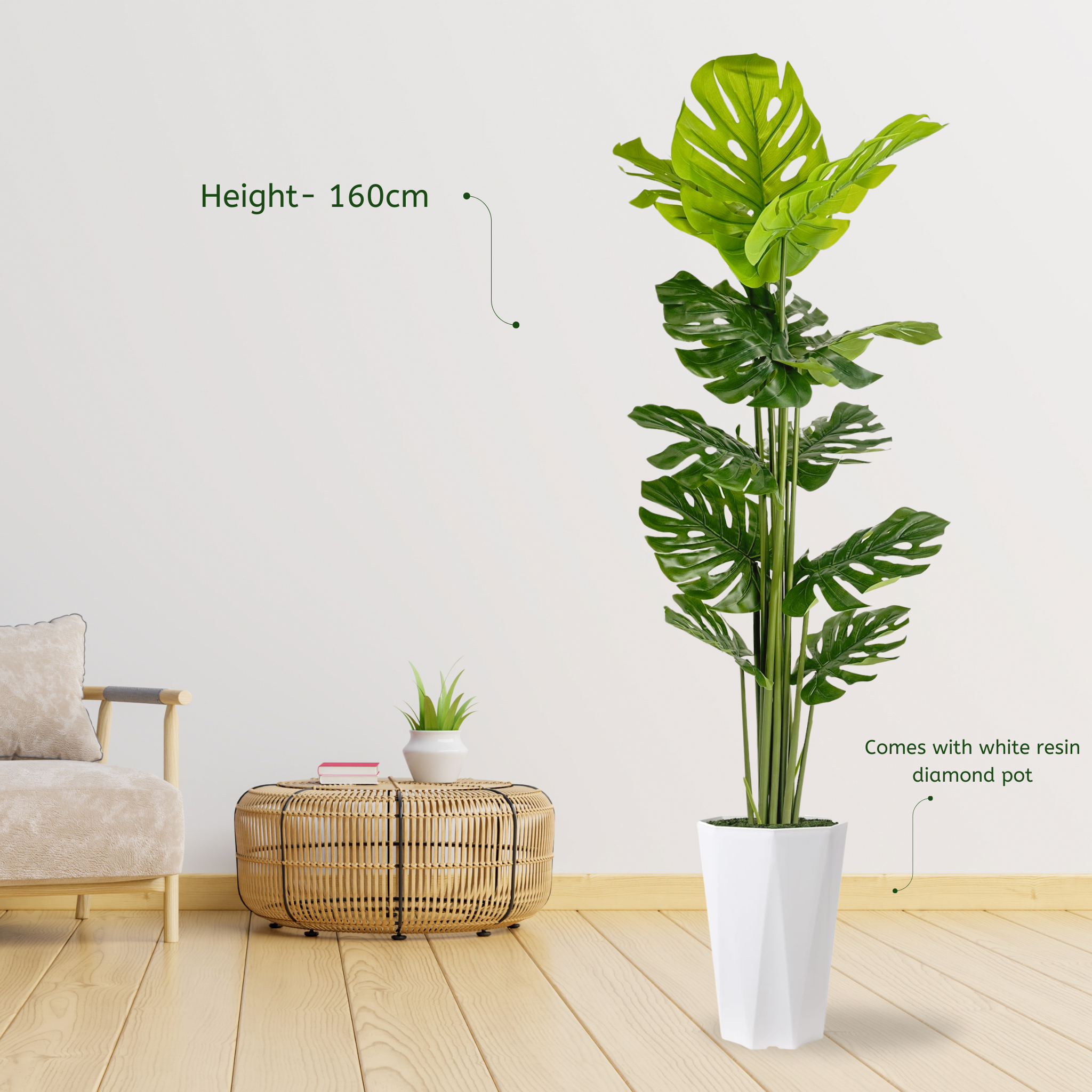 Artificial Monstera Plant With White Pot - Image 6