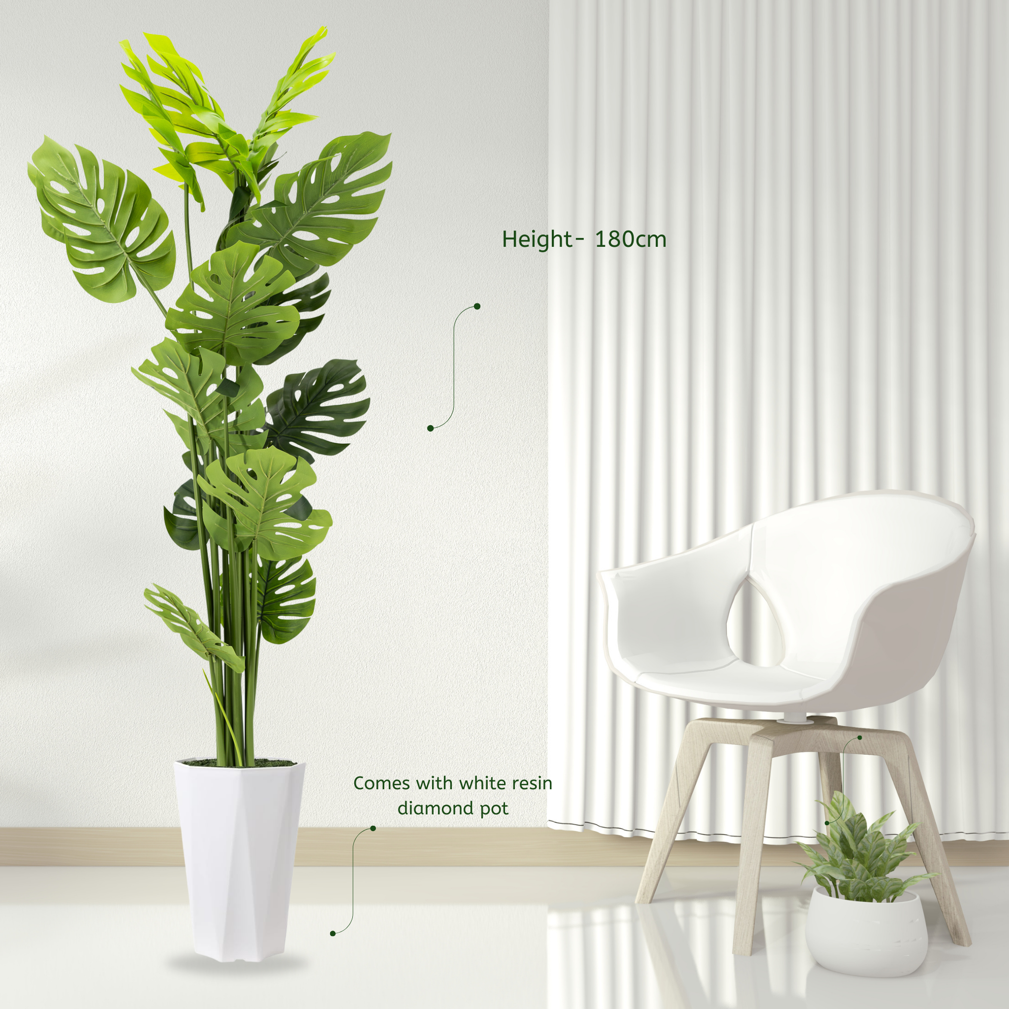 Artificial Monstera Plant With White Pot - Image 7