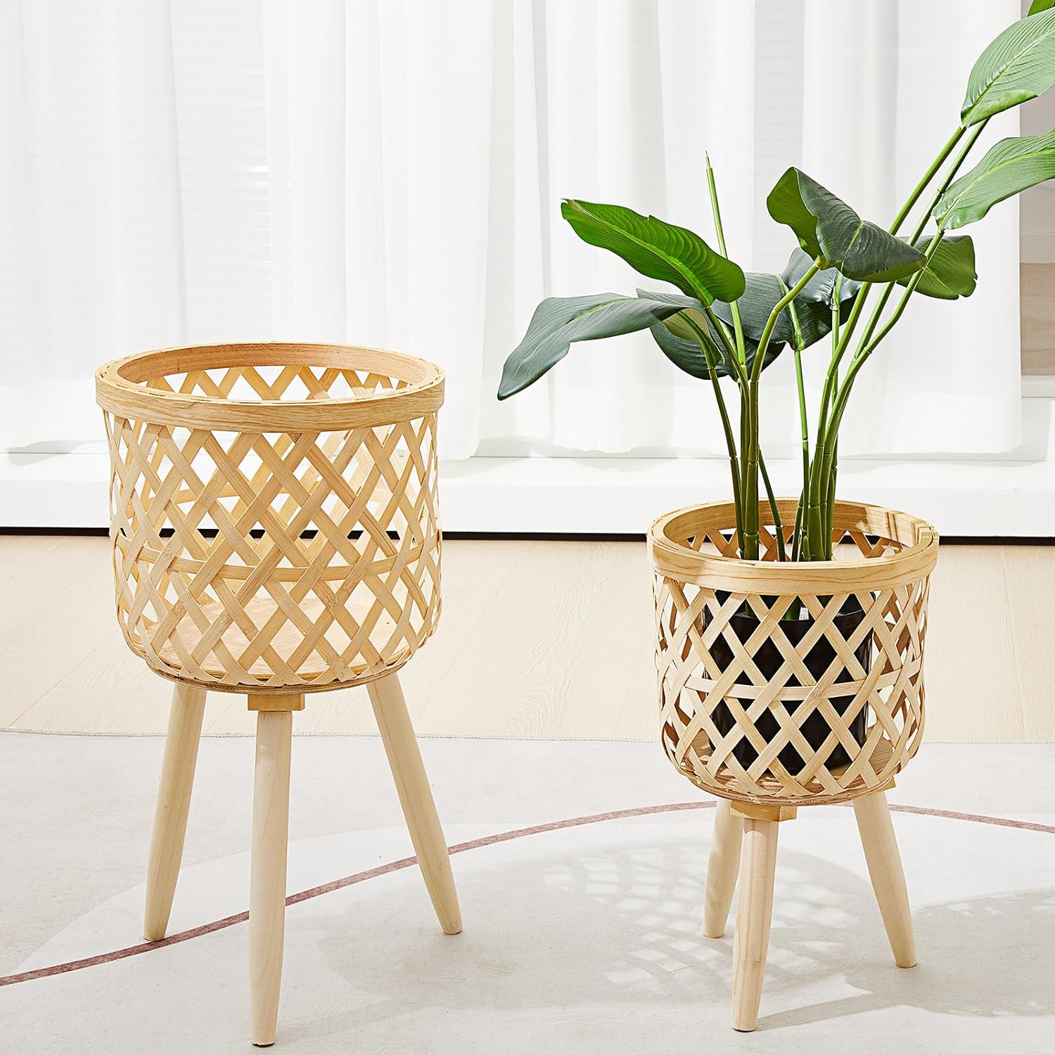 Three Legged Weave Bamboo Basket - Image 4