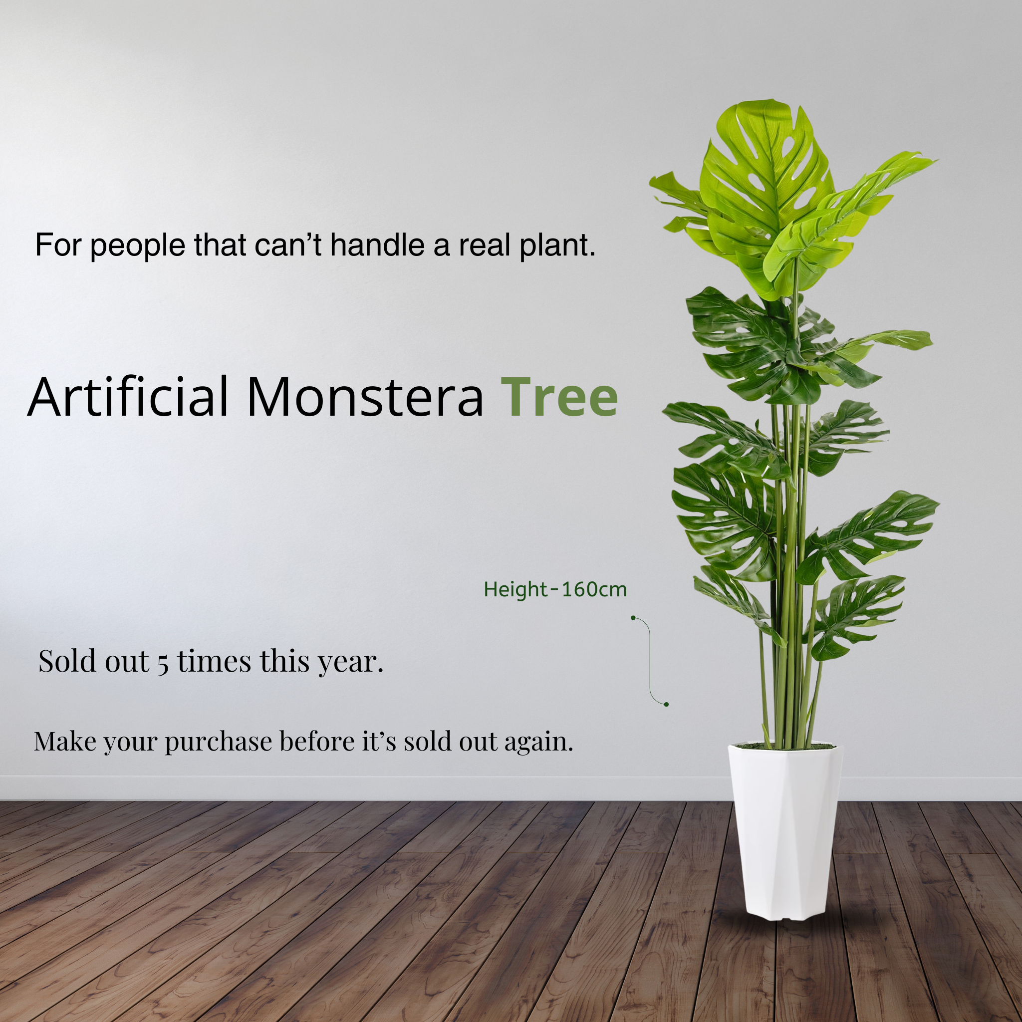 Artificial Monstera Plant With White Pot - Image 8