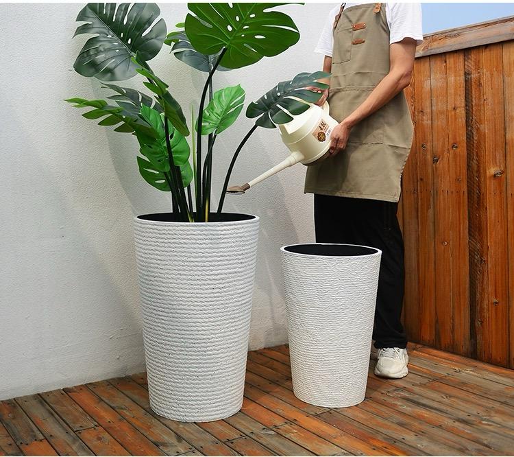 Ellipse Tall Imitation Cement Pot (White) - Image 4