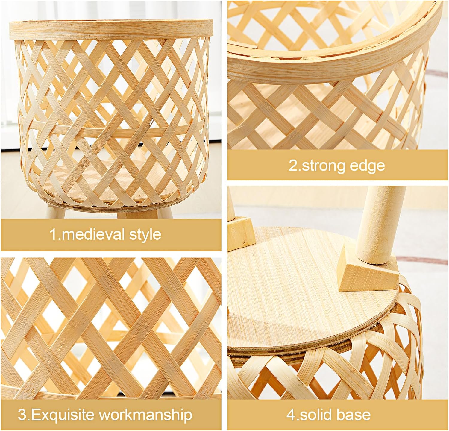 Three Legged Weave Bamboo Basket - Image 6