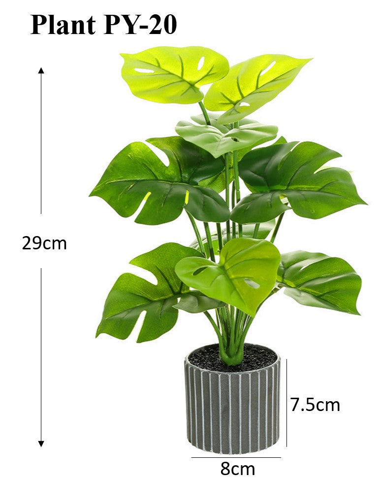 Artificial Small Monstera Potted Plant - Striped Pot (29 cm) - Image 2