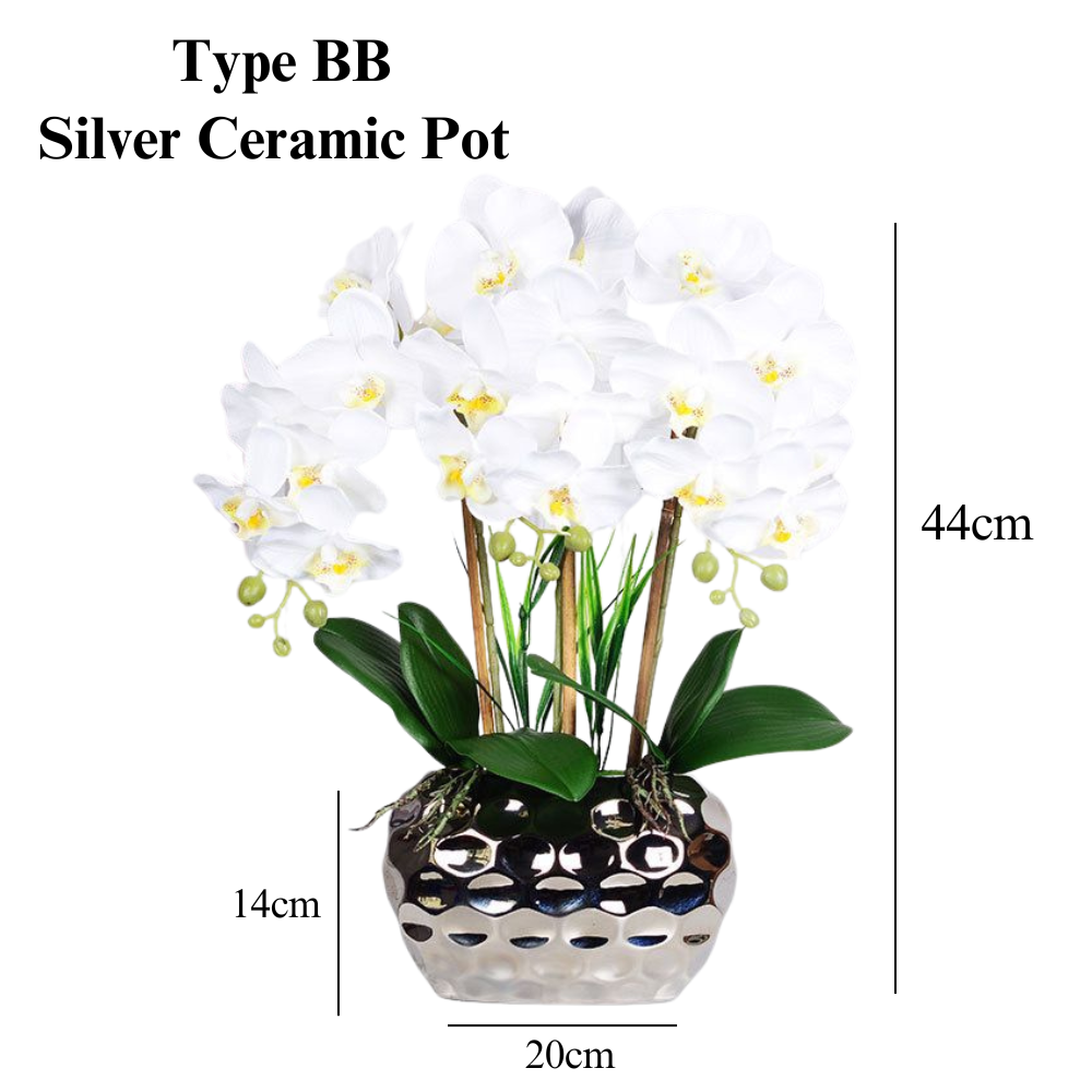 Artificial White Orchid in Pot - Sliver Ceramic Gold (44cm) - Image 2