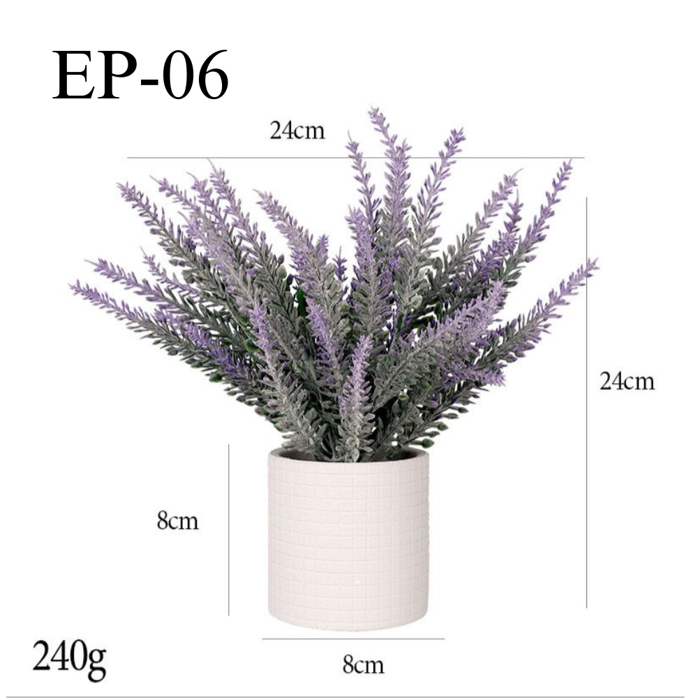 Artificial Small Lavender Table Plant in White Pulp Pot - Image 2