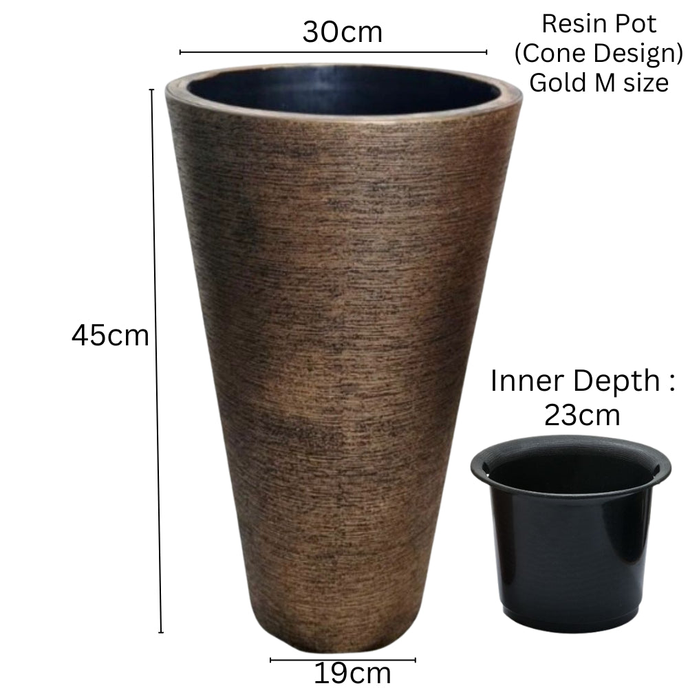Resin Cone Plant Pot (Gold) - Image 3
