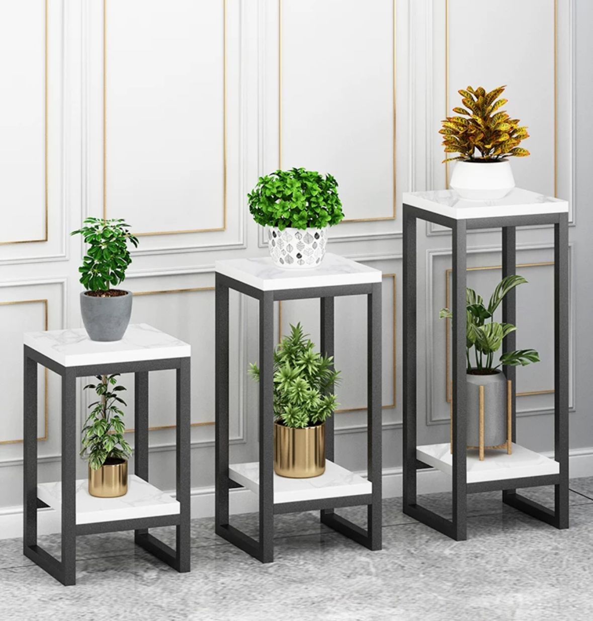 2 tier square plant rack Metal Black Frame - Image 2
