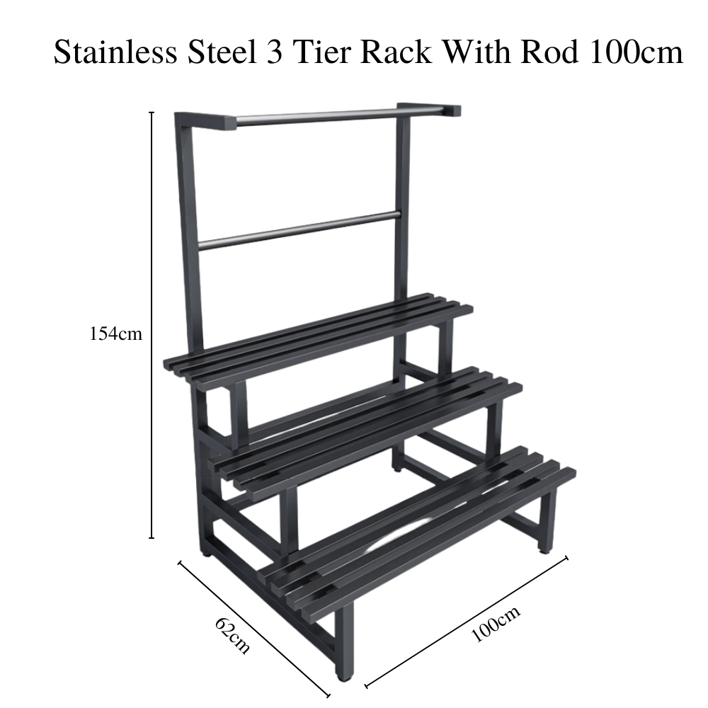 Stainless Steel Plant Rack Black 3 Tier with Rod - Image 2