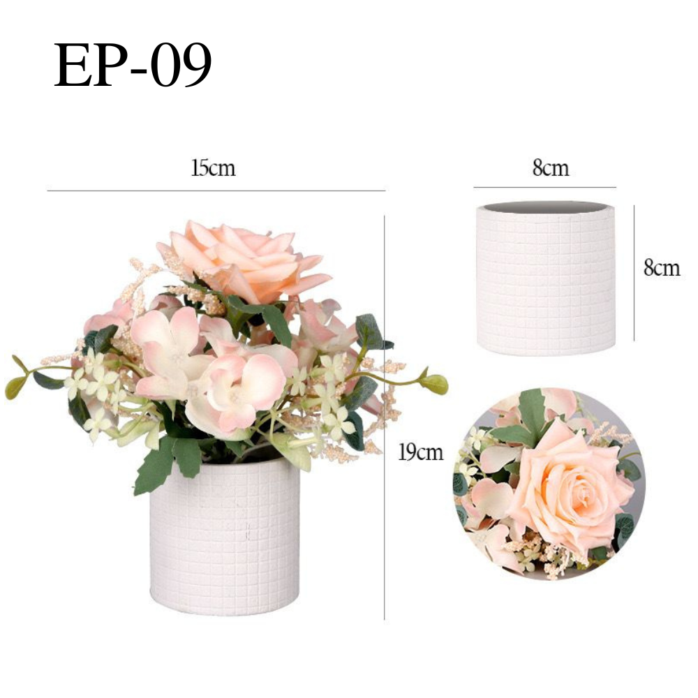 Artificial Small Flower Table Plants in White Pulp Pot - Image 2