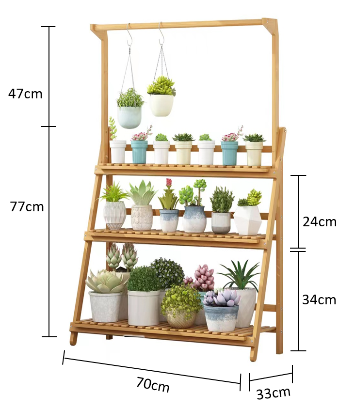 3-Tier Foldable Bamboo Rack Nature Color - Image 2