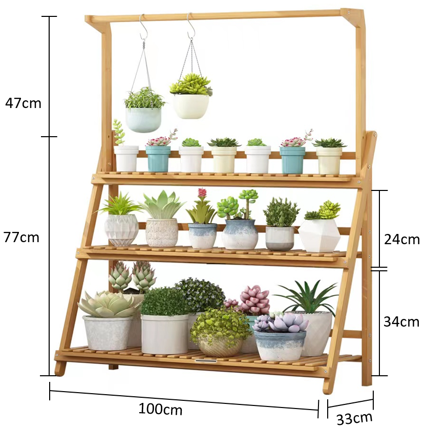 3-Tier Foldable Bamboo Rack Nature Color - Image 3