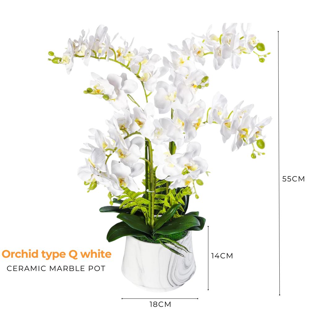 Artificial Orchid 4 Stalks in Marble Ceramic Pot - Image 10